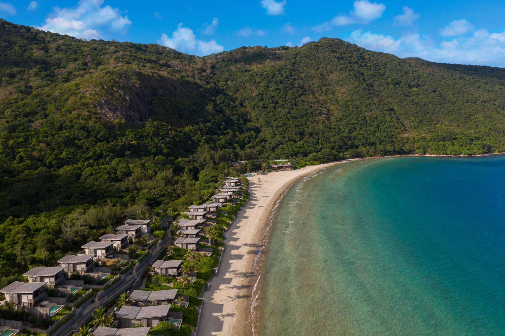 aerial overview of the beach in front of Six Senses Con Dao